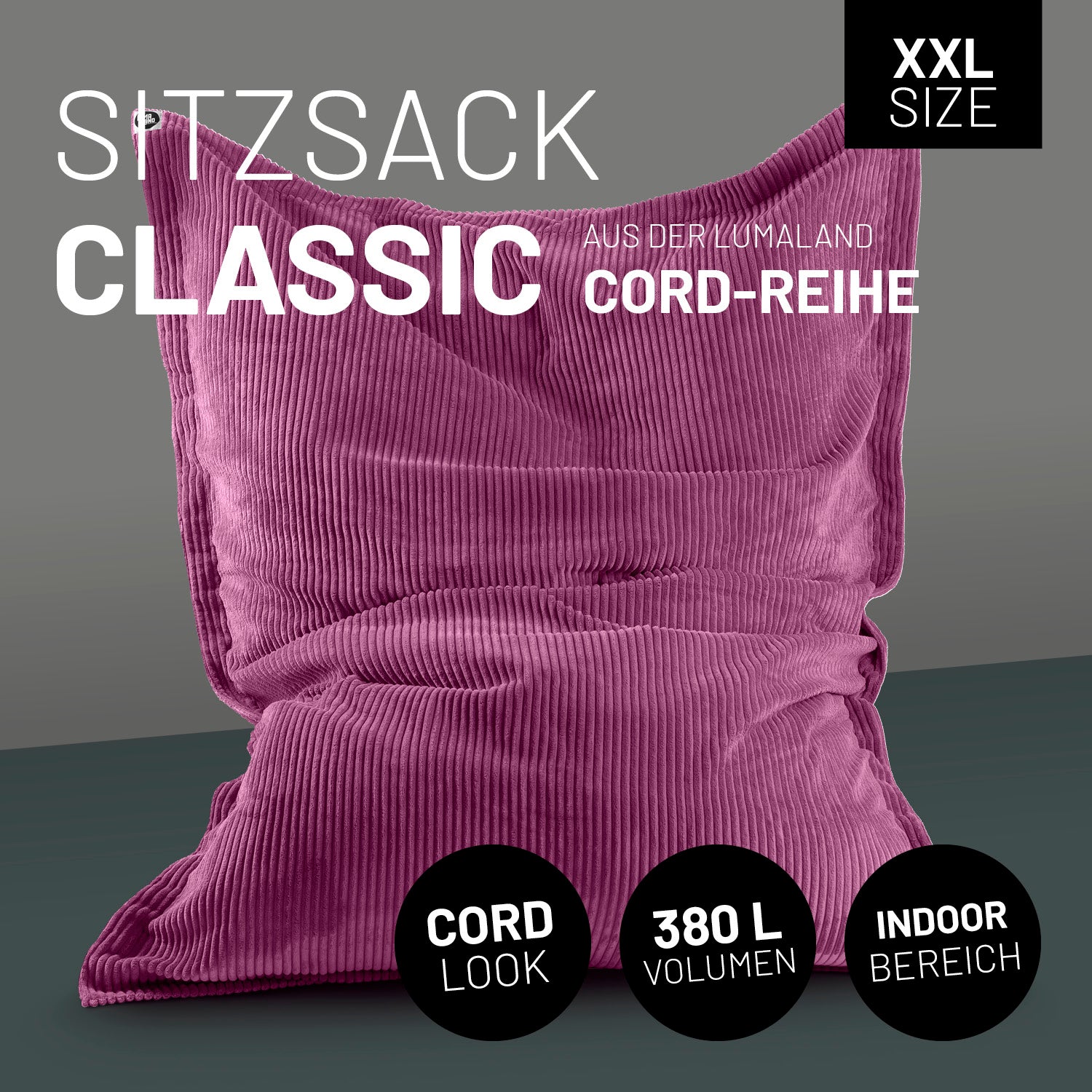 Sitzsack Classic XXL aus der LUMALAND Cord-Reihe 380 L 140 x 180 cm Weinrot mit trendigem Cord-Bezug und robustem Design für drinnen