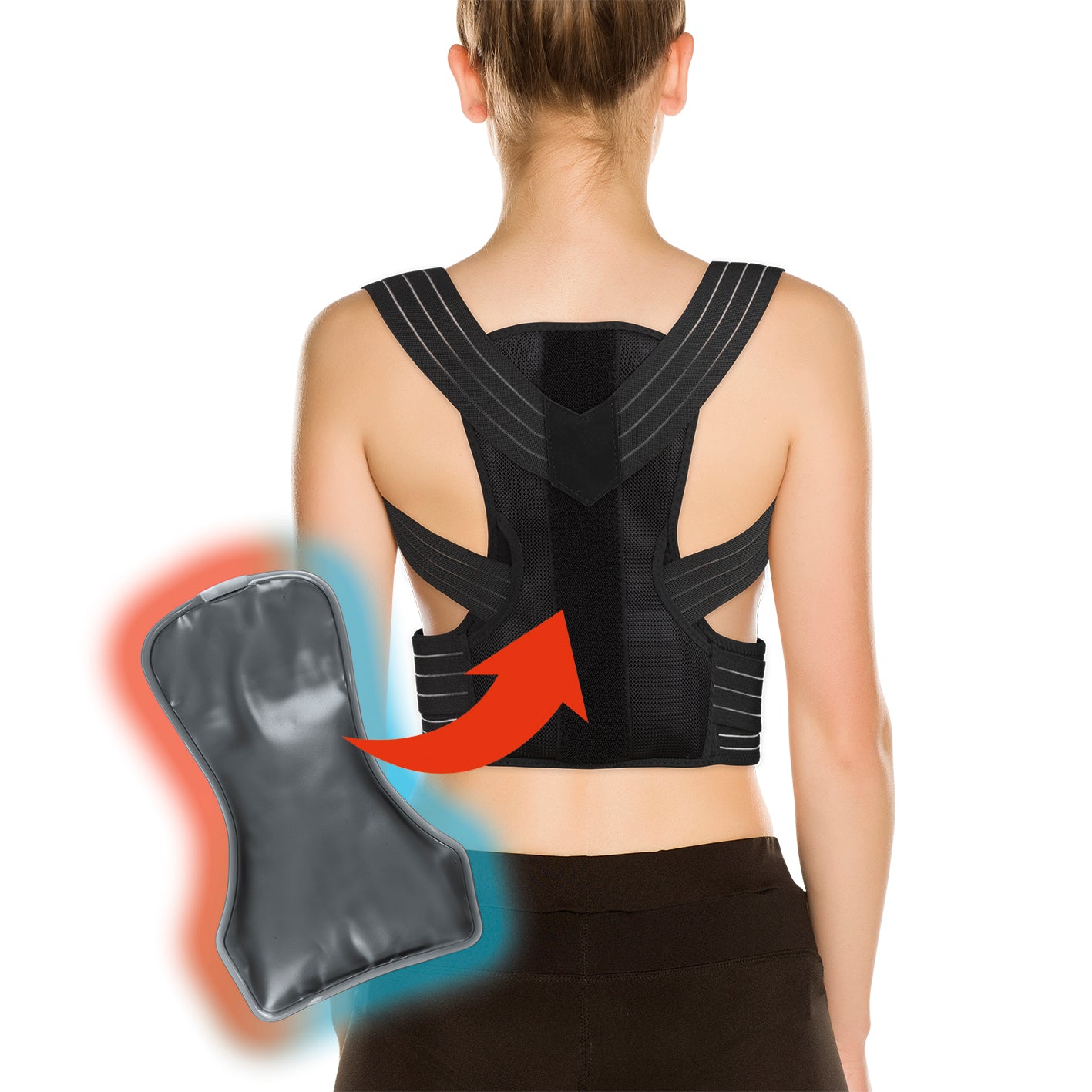 Rückenkorrektor mit Gelpad - L/XL zur Haltungskorrektur mit kühl- und wärmeaktivem Gelpad und verstellbaren Trägern für Komfort.