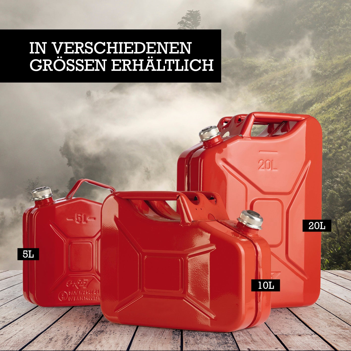 Kraftstoffkanister Metall mit Schraubverschluss - 10 Liter - Rot, langlebig, UN-zugelassen, benzinbeständig, pulverbeschichtet, sicherer Transport.