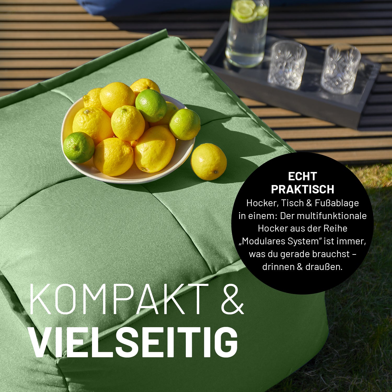 Basic Set (5-tlg.) - Modulares System - In- & outdoor - Pastell Grün, multifunktionaler Hocker mit praktischem Design und robustem Material.
