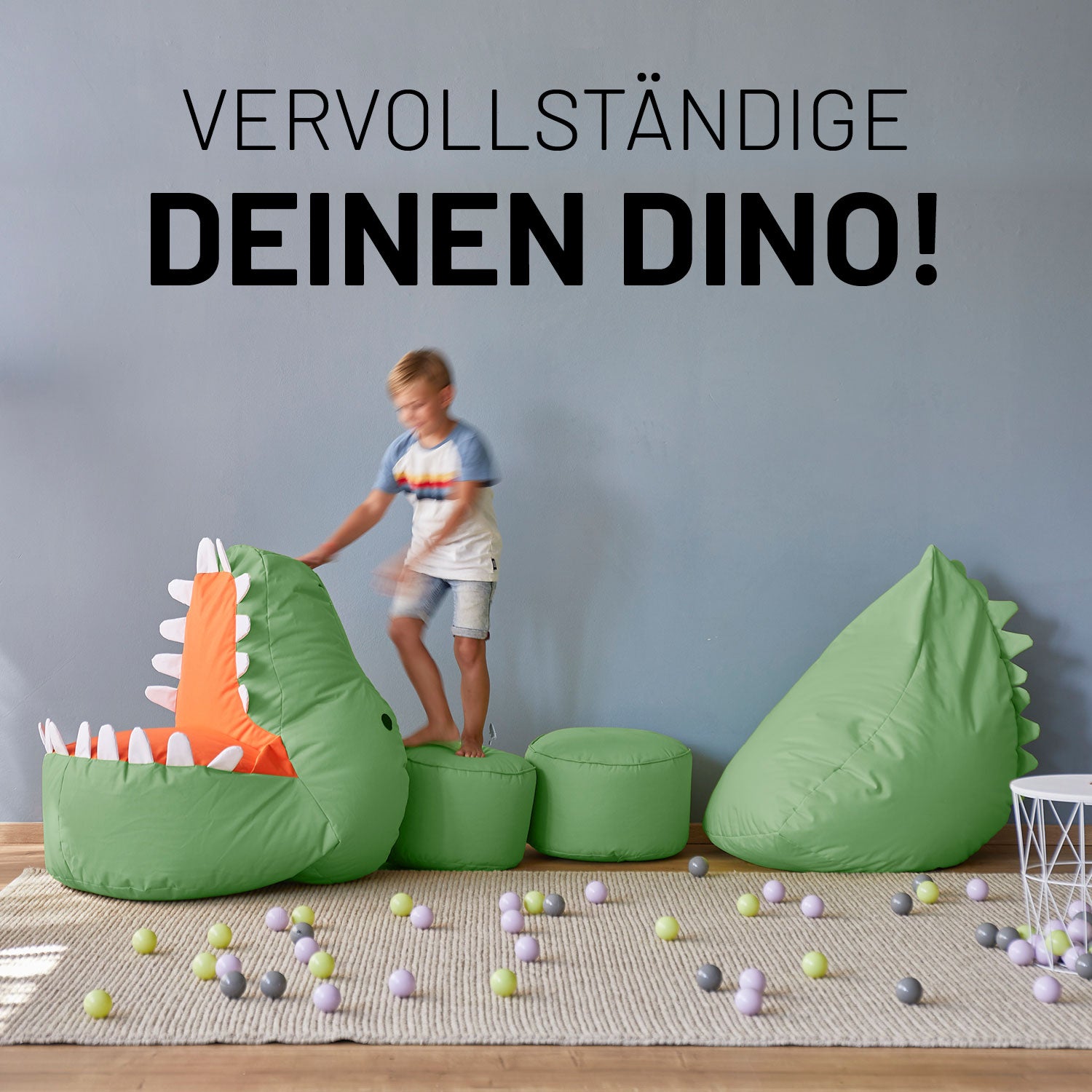 Kindersitzsack Animal Line Dino (270 L) in Pastell Grün, kuschelig, wasserabweisend, ideal für Indoor & Outdoor, robust und pflegeleicht.