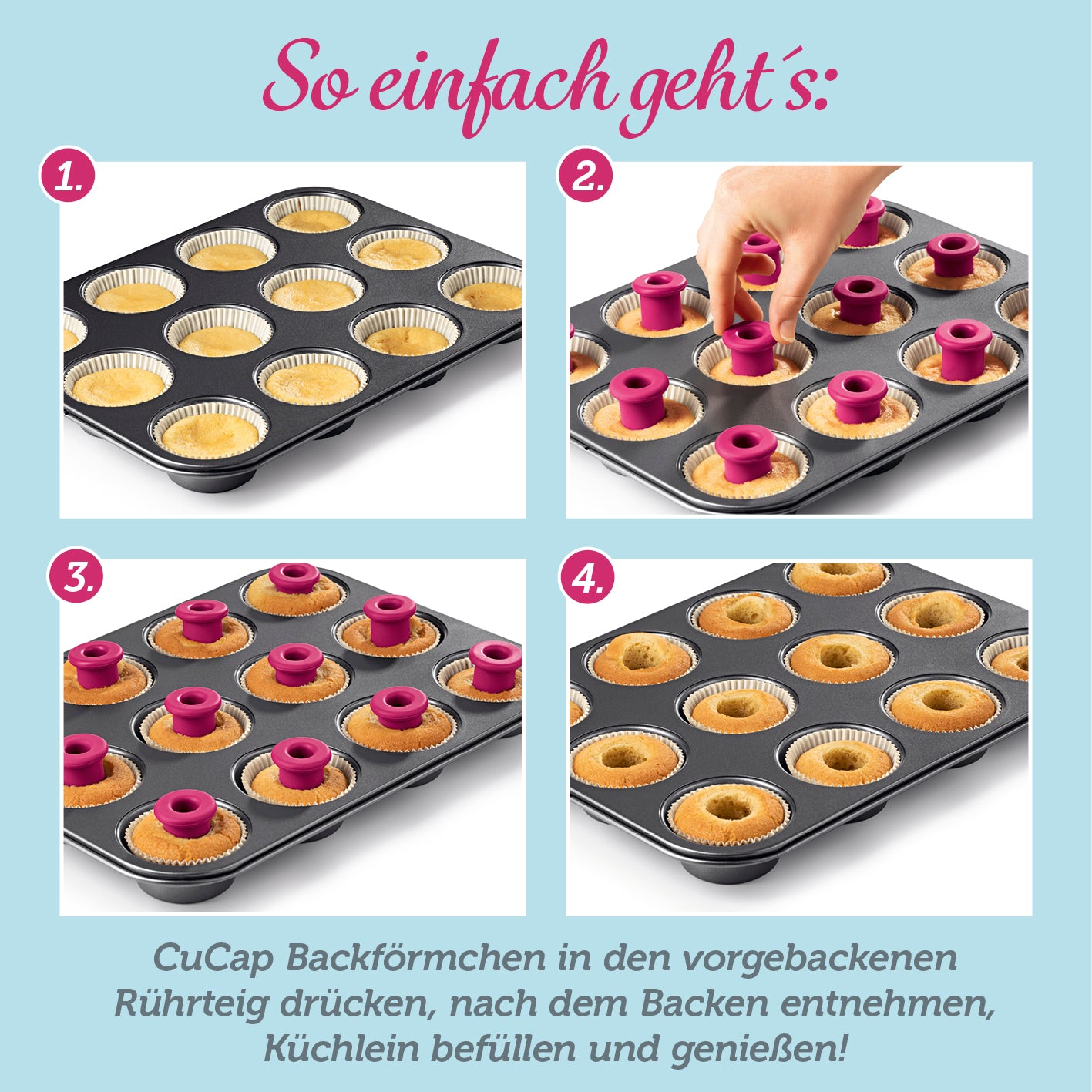 Silikon-Backförmchen - 12er-Set zum einfachen Formen von Löchern in Muffins für perfekte Füllungen ohne Aushöhlen.
