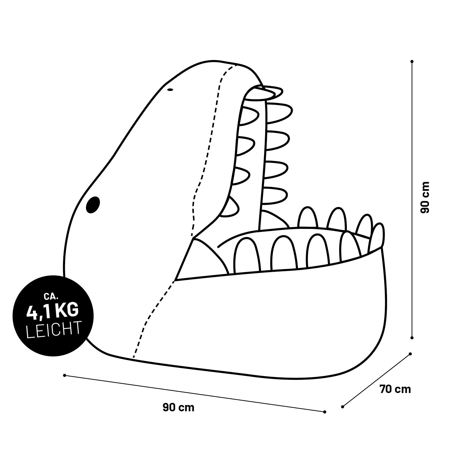 Kindersitzsack Animal Line Dino (270 L) in Pastell Grün, weich, wasserabweisend, robust und ideal für drinnen und draußen.