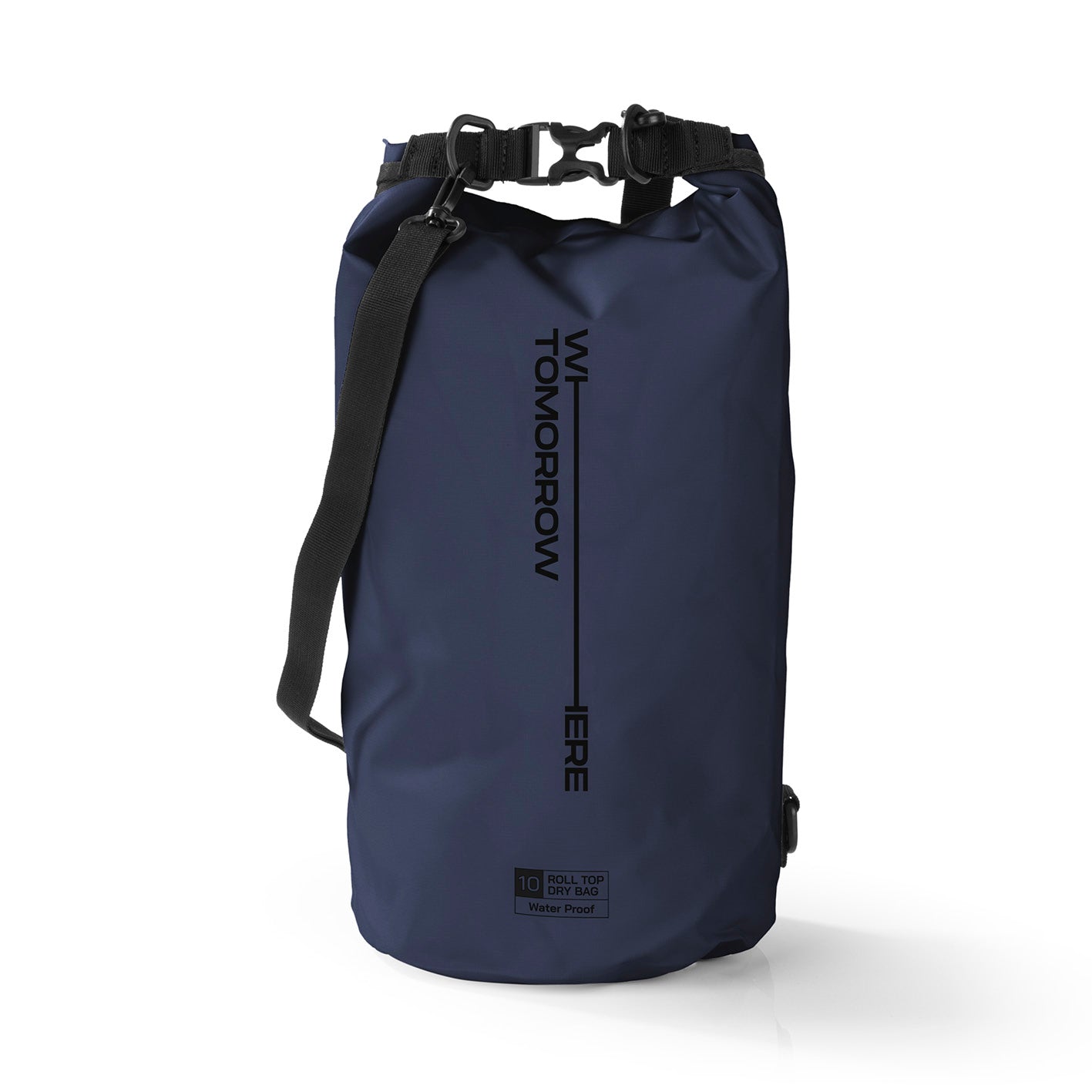 Dry Bag 10L - Style 02 - Dunkelblau, wasserdichter Outdoor-Rucksack mit Rolltop und verstellbarem Schultergurt.
