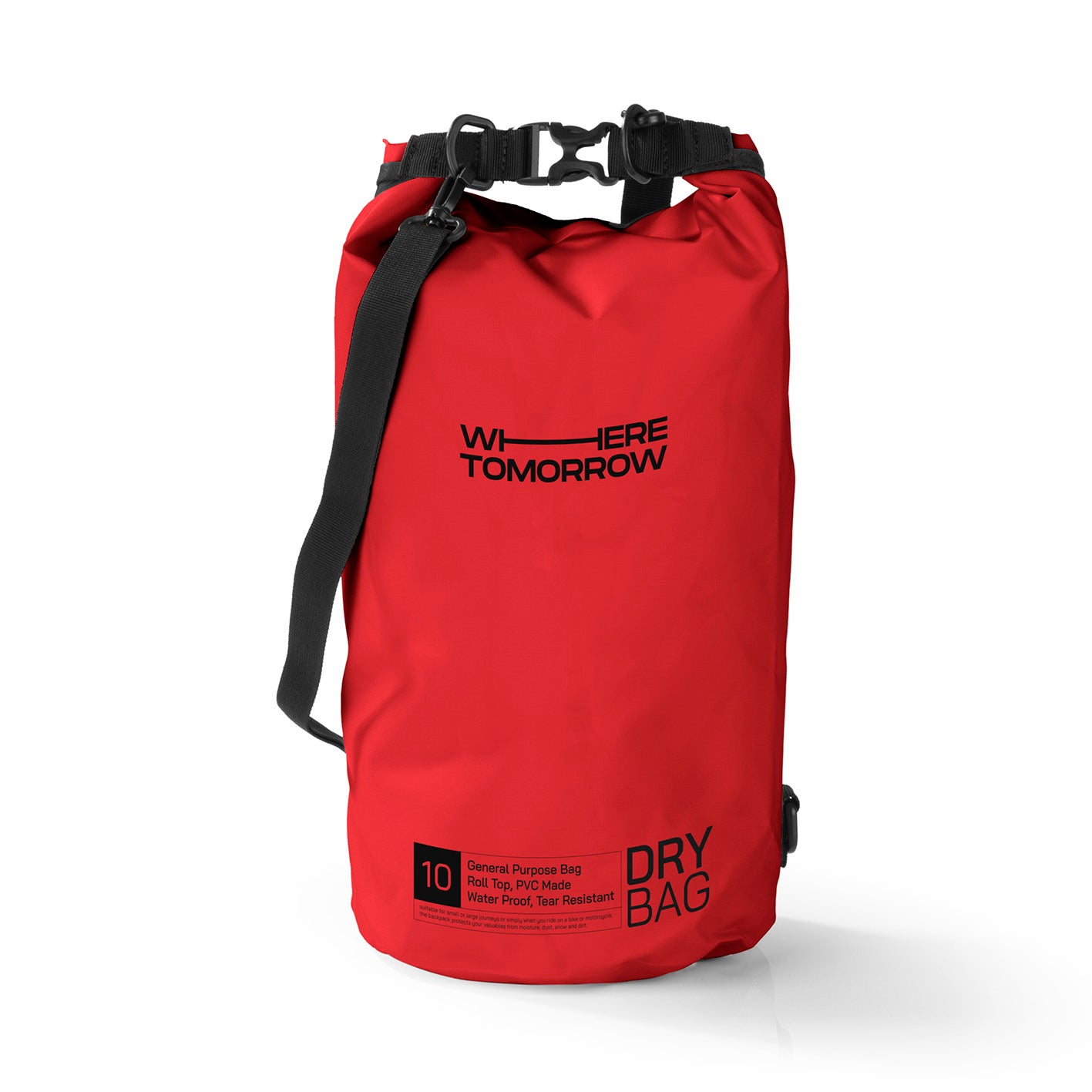 Dry Bag 10L - Style 01 - Rot wasserdichter Outdoor-Rucksack mit robustem Rolltop und verstellbarem Schultergurt.