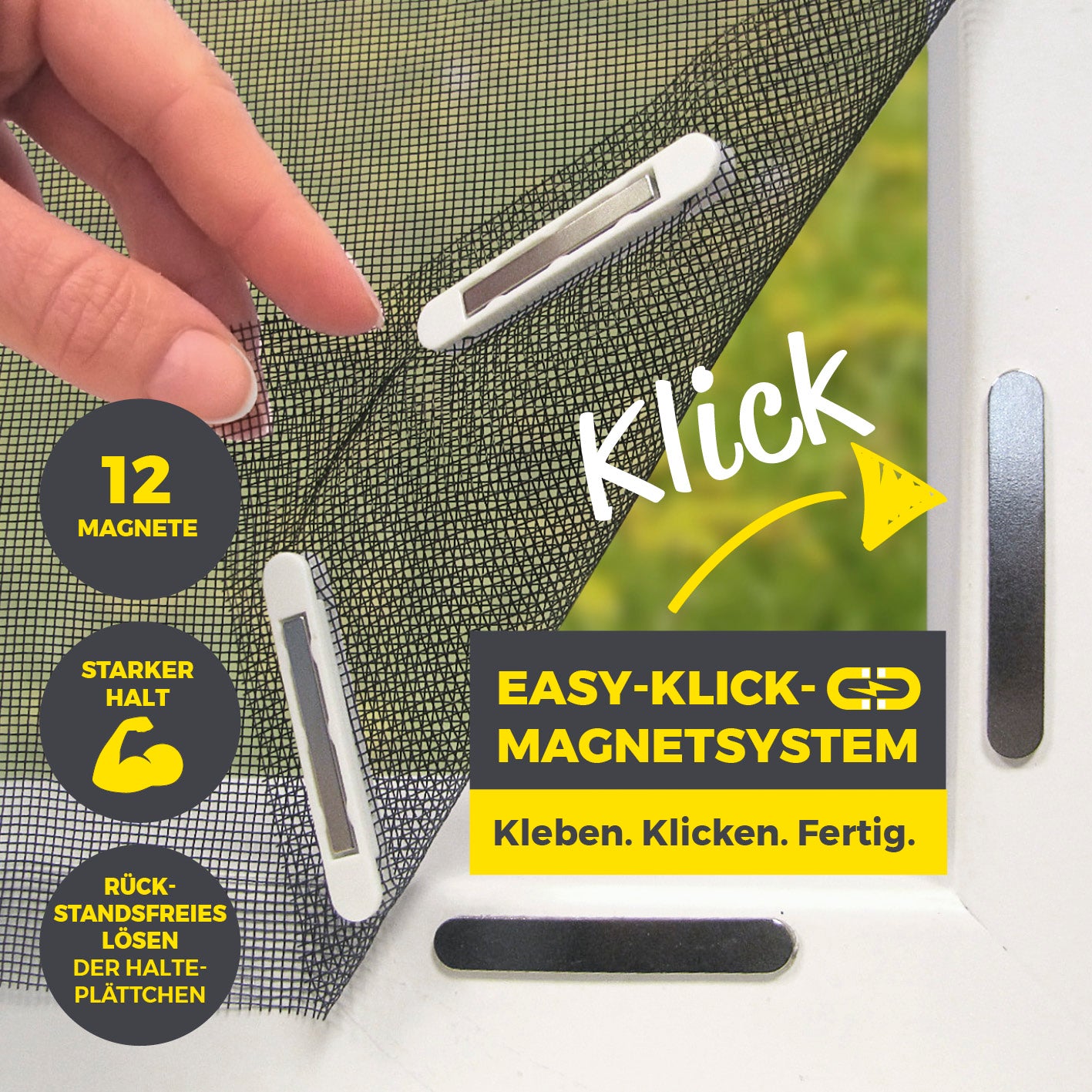 Magnet-Set für EASYmaxx Insect Protect Insektenschutzgitter - 12 starke Magnete mit Klicksystem für einfache, rückstandsfreie Montage und sicheren Halt.