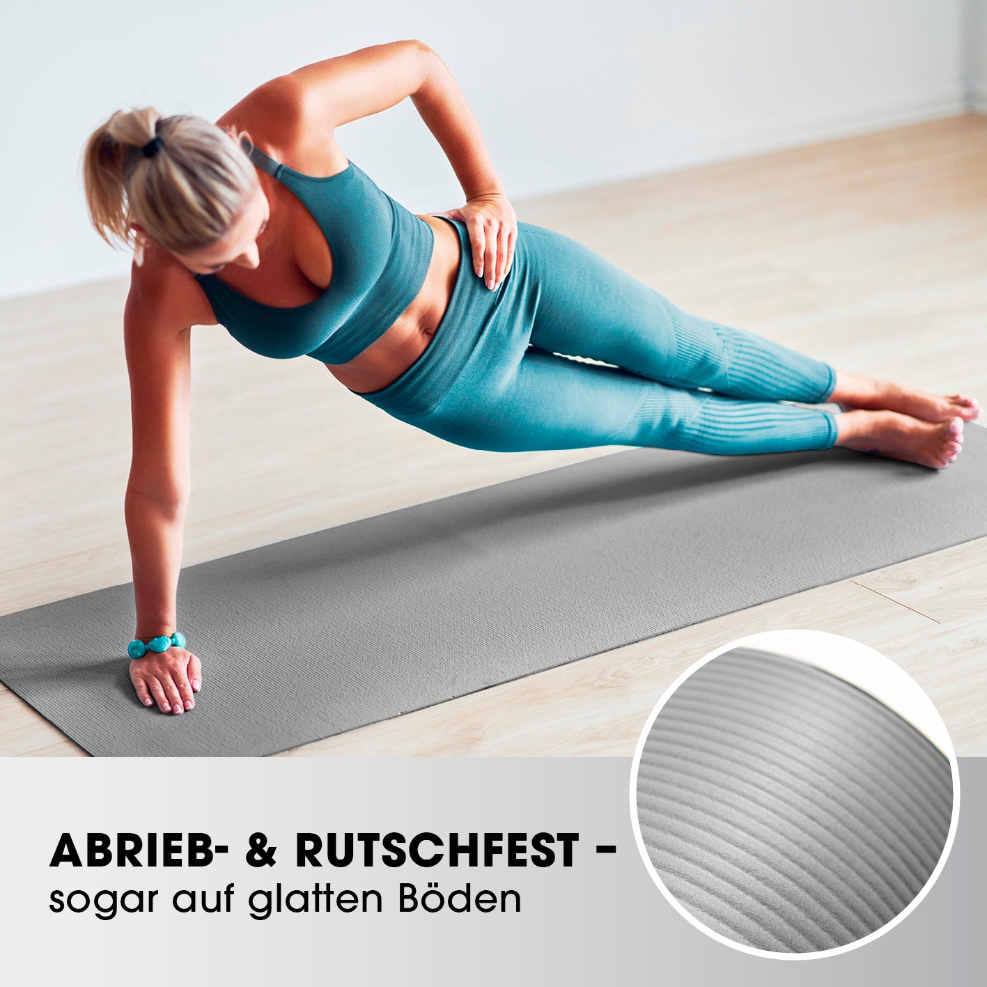 Fitness- und Gymnastikmatte - 190 x 100 x 1 cm - Grau, rutschfest und robust für Yoga und Gymnastik im Innen- und Außenbereich.
