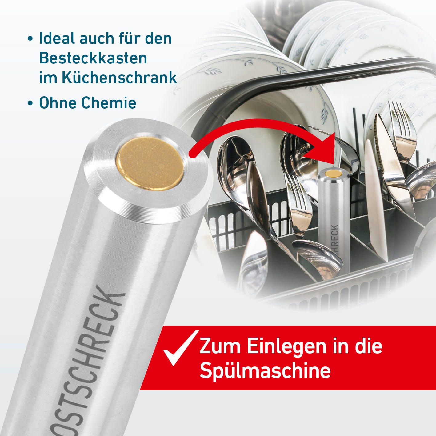 Rostschreck & Edelstahlreiniger Set 2-tlg. gegen Flugrost in Spülmaschine, ideal für Besteckkasten, inkl. Reinigungspaste, ohne Chemie.