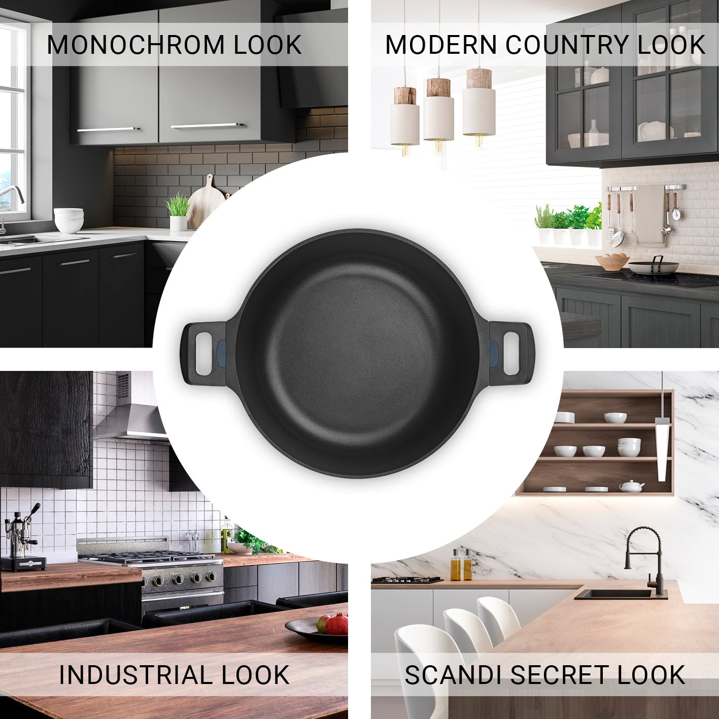 Aluguss-Topf-Set in der Midnight Edition | 8-teilig, robust, antihaftbeschichtet, für alle Herdarten und Backofen bis 150 Grad geeignet.