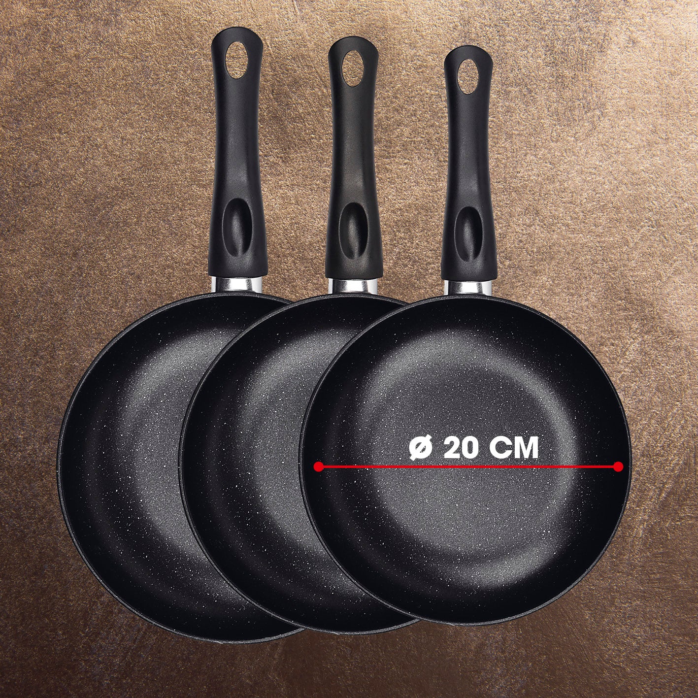 Karbonstahl-Bratpfanne Ø 20 cm mit 2-fach Antihaftbeschichtung, geeignet für alle Herdarten, langlebig und in moderner Granit-Optik.