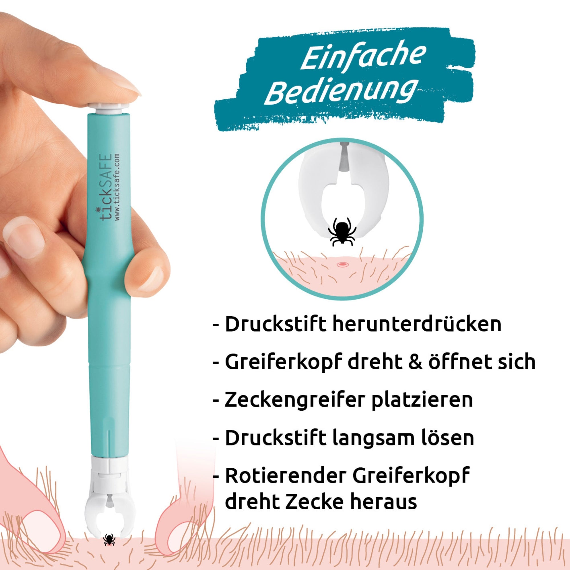 Zeckengreifer für Tiere mit rotierendem Greiferkopf - 2er-Set zur schonenden und einfachen Zeckenentfernung bei Haustieren.