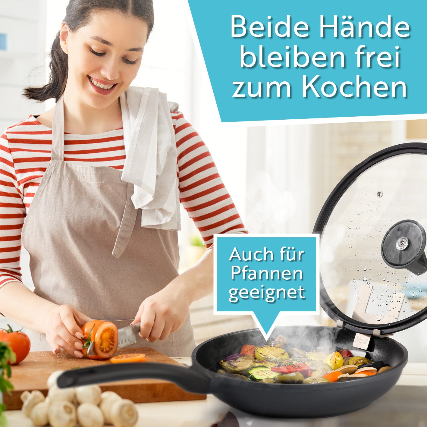 Topfdeckelhalter für Töpfe & Pfannen - 3er-Set, Edelstahlhalterung mit Silikonfüßen, verhindert Verrutschen und schützt vor Überkochen.