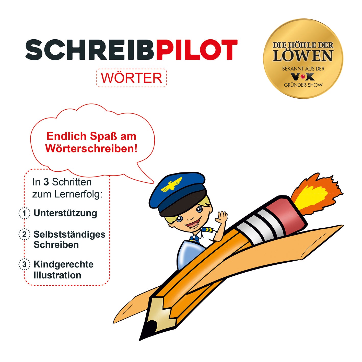 Heft Wörter mit Bleistift/Radiergummi - DIN-A4 mit pädagogischem Lernsystem für selbstständiges, kindgerechtes Schreiben in drei Schritten.