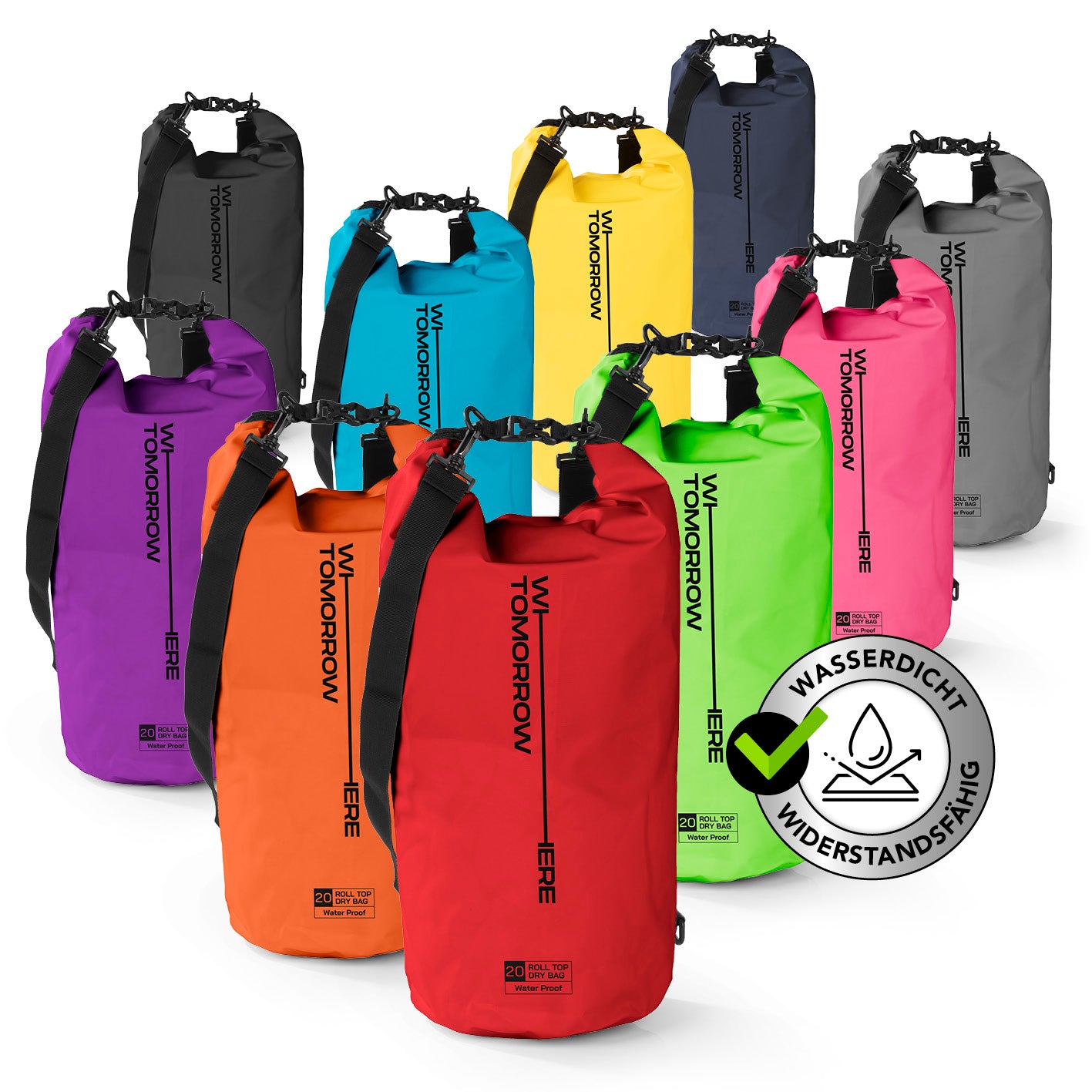 Dry Bag 20L - Style 02 - Rot wasserdichter, robuster Outdoor-Rucksack mit Rolltop-Verschluss und verstellbarem Schultergurt von WASSERDICHT & ROBUST.