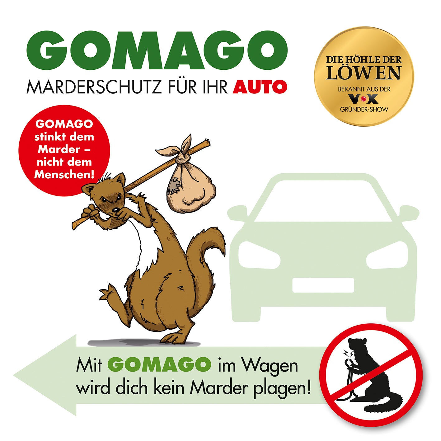 Mardervergrämung Auto mit GOMAGO schützt vor Marderschäden durch speziellen Duftstoff, sofort anwendbar und bis zu 6 Monate wirksam.
