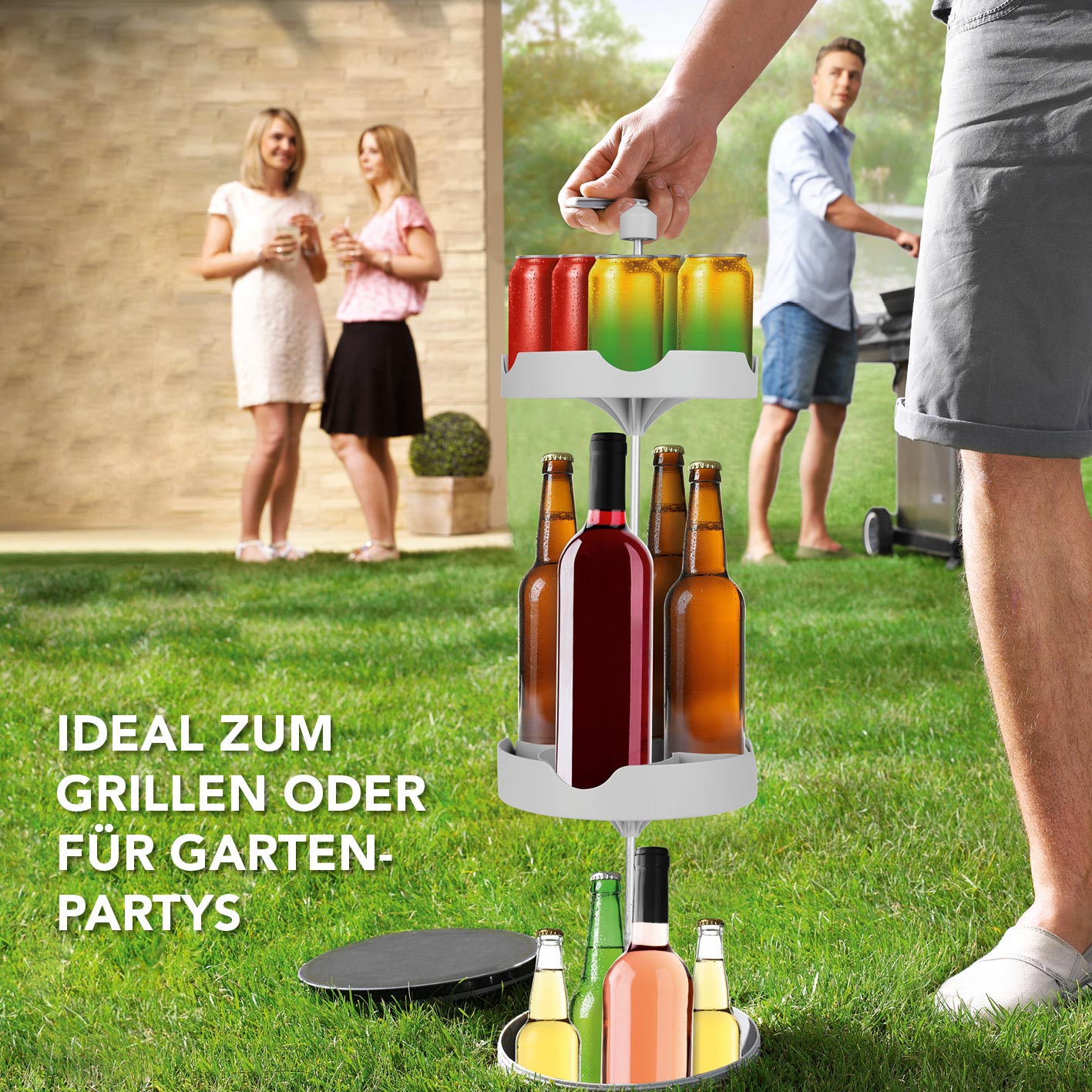 Flaschenkühler Outdoor für bis zu 13 Flaschen - grau, ideal zum Grillen, mit isoliertem Deckel, für Bier und Getränke ohne Kühlschrank.