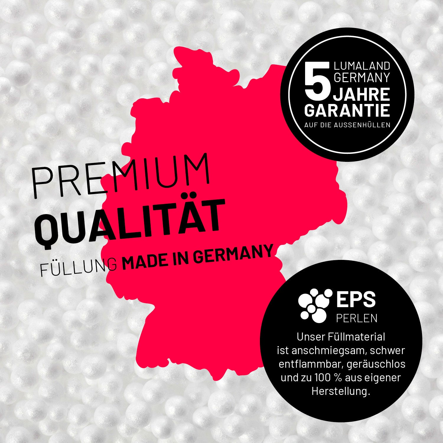 Luxury XL Sitzsack (120 L) - indoor - Grau mit 5 Jahre Garantie und hochwertigen EPS-Perlenfüllung made in Germany.