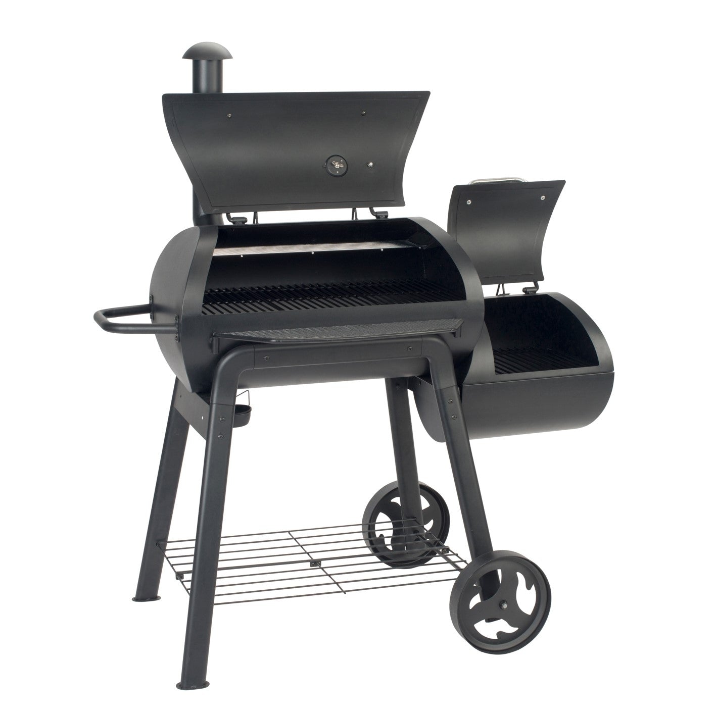 Smoker Vinson 200 mit 16 Zoll Kammer, Edelstahlgriffen, Deckelthermometer und 4-in-1 Funktion für direktes, indirektes Grillen und Räuchern.