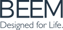 Logo mit dunkelblauem Schriftzug „BEEM“ und dem Slogan „Designed for Life“ darunter – moderne Marke für Kaffee- und Küchengeräte.