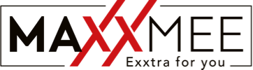 MAXXMEE Logo, mit auffällig großen roten XX.