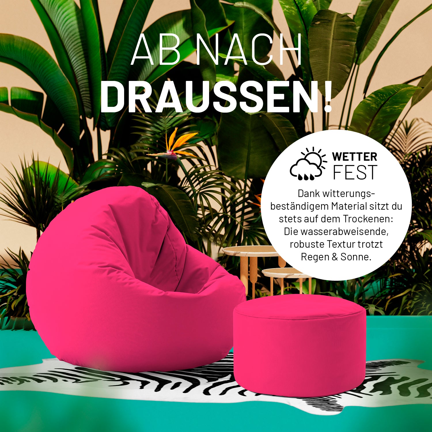 Sitzsack-Hocker/Pouf (50 L) Pink, wetterfest, multifunktional für Indoor & Outdoor, leicht, robust mit hochwertiger Füllung und Pflegeleicht.