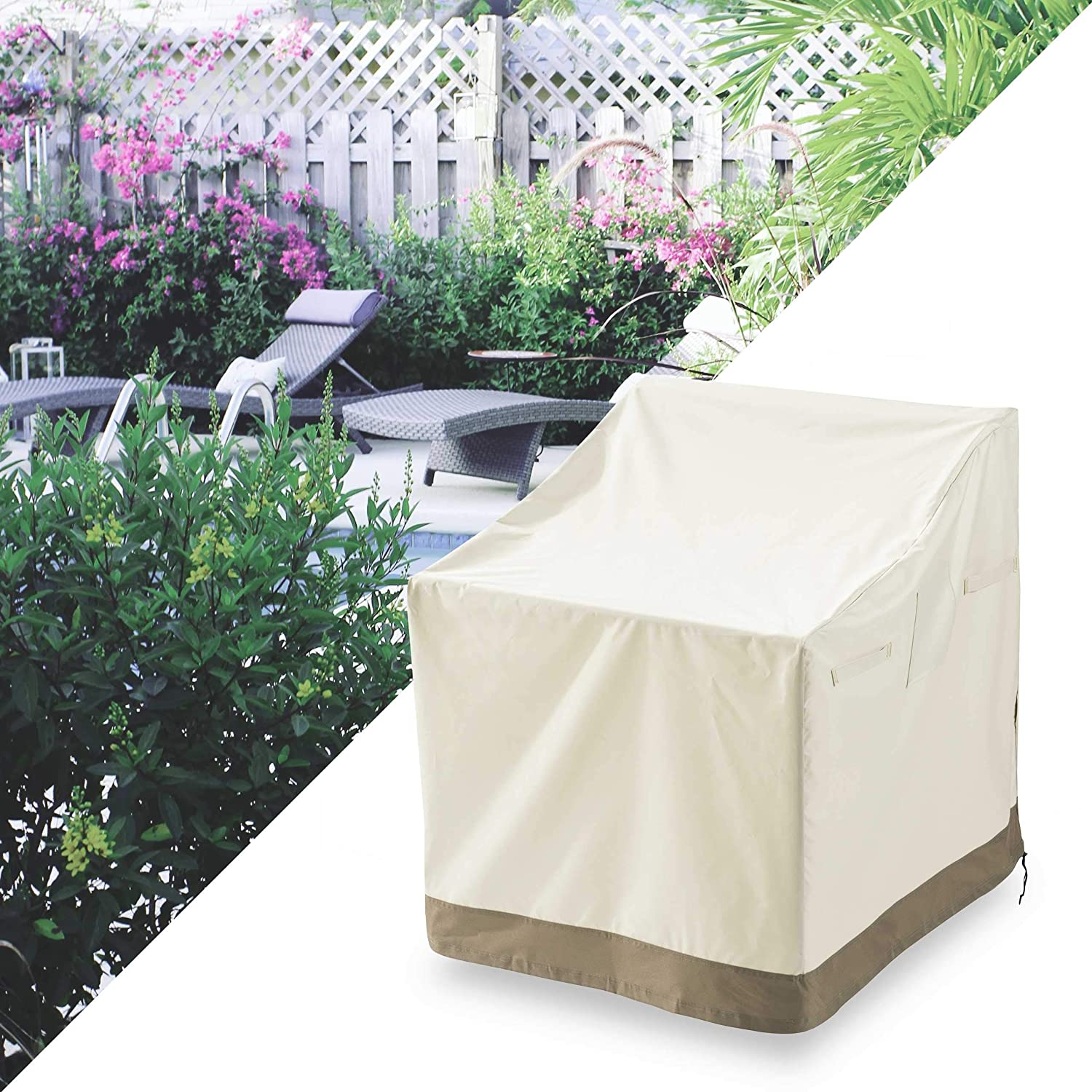 Abdeckung für Patio Stühle - 84,9 x 66,8 x 88,9 cm - Beige, wasserdichte, UV-beständige Schutzhülle für Gartenstühle.