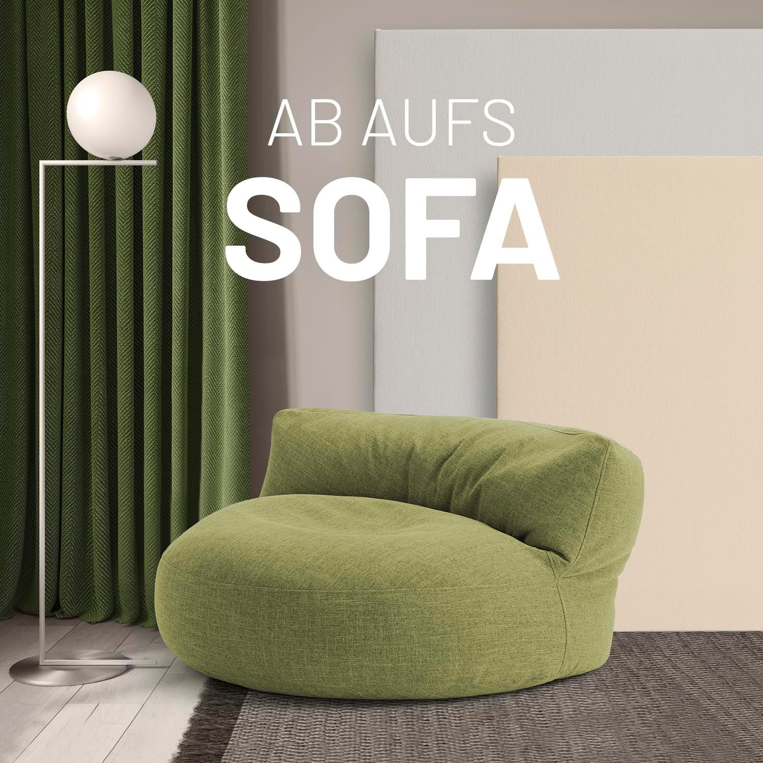 Interior Line Sitzsack-Lounge (320 L) in Lime, weiches Indoor-Sitzsack-Sofa im leinenartigen Design für hohen Sitzkomfort.