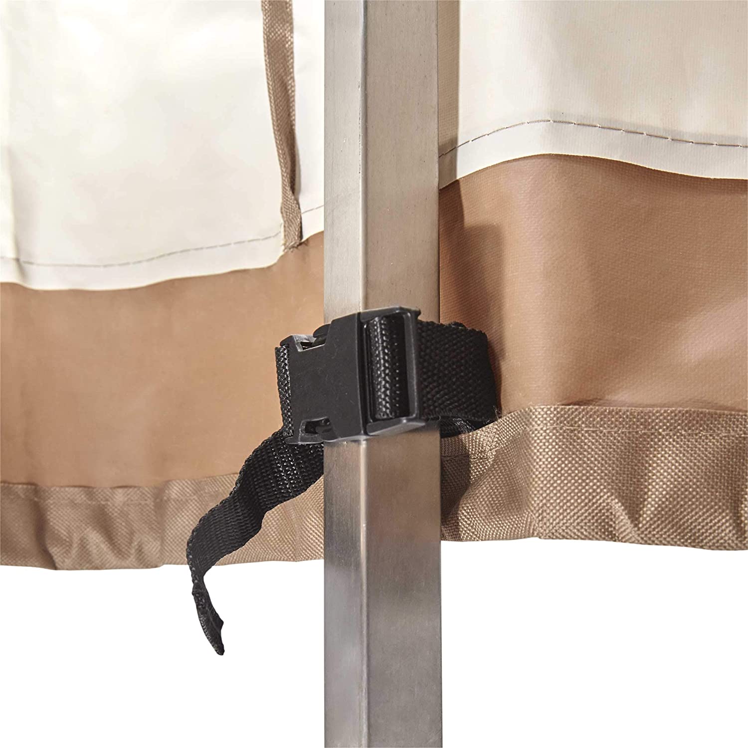 Abdeckung für Patio Stühle - 84,9 x 66,8 x 88,9 cm - Beige mit verstellbarem Gurt für sicheren Halt und optimalen Wetterschutz.