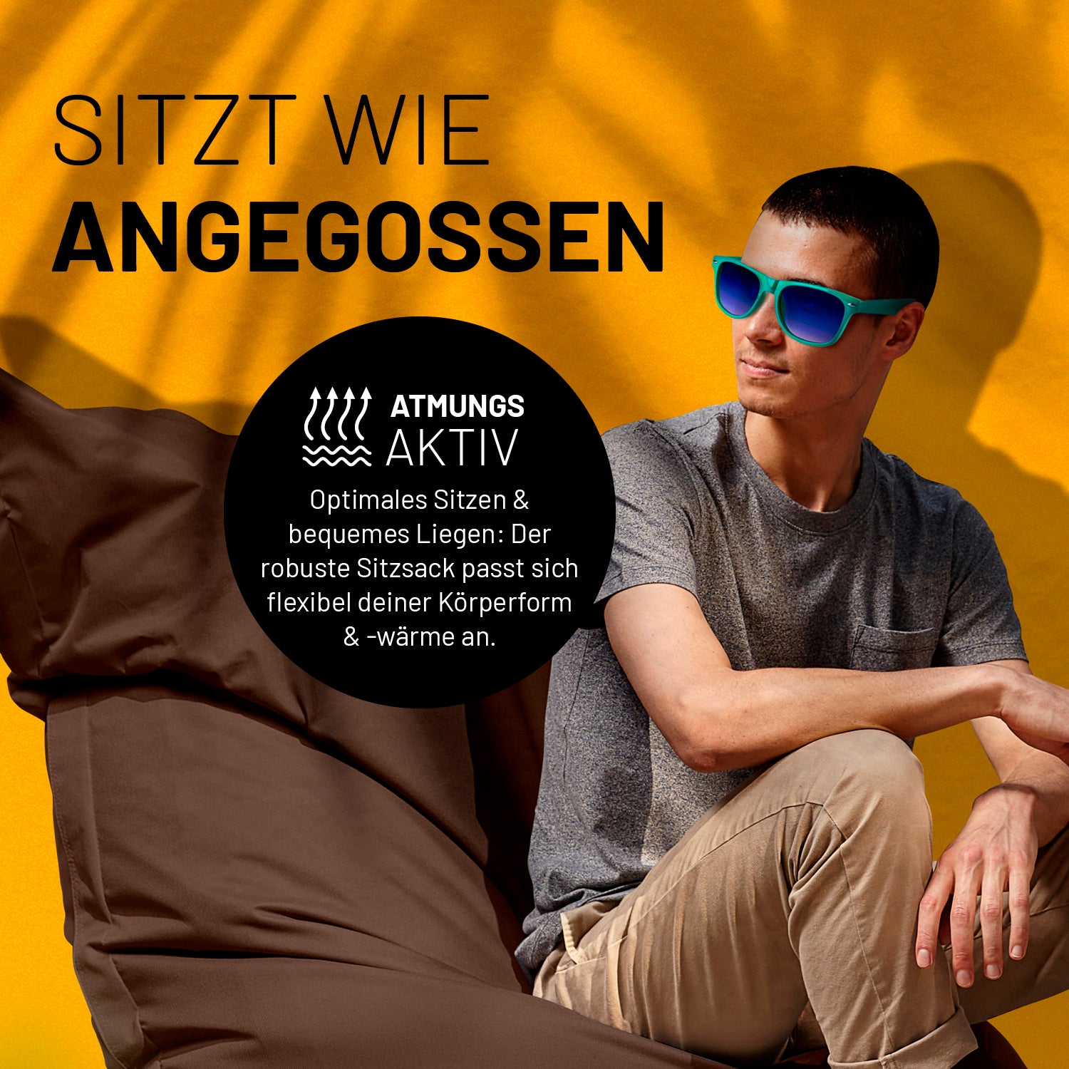 Sitzsack Classic XXL (380 L) Braun mit atmungsaktivem Material, passt sich Körperform an, ideal für drinnen und draußen.