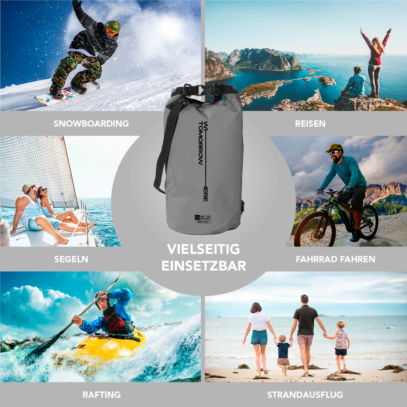 Dry Bag 20L - Lila, wasserdichter und robuster Rucksack für Outdoor-Abenteuer wie Rafting, Segeln, Radfahren und Strand.