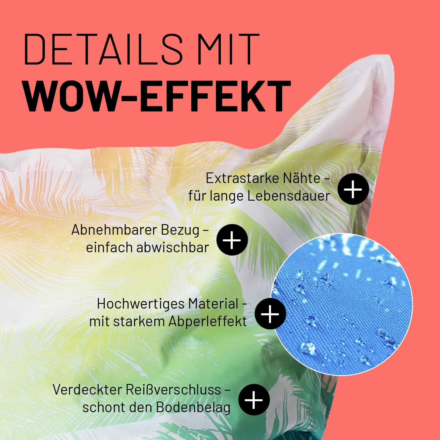 Sitzsack Classic XXL (380 L) mit abnehmbarem Bezug, Abperleffekt, verdecktem Reißverschluss und extrastarken Nähten, indoor & outdoor.