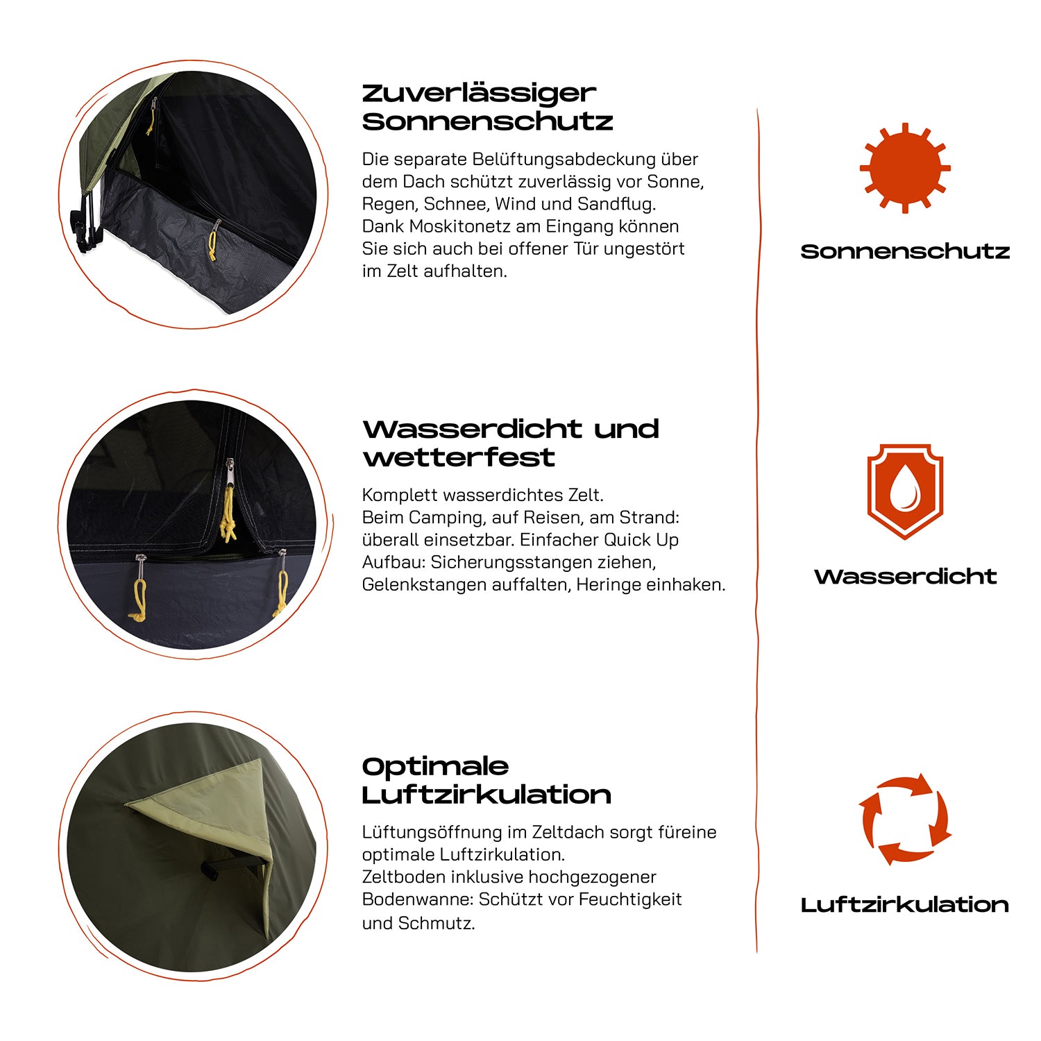 2-Personen-Kompakt-Zelt - Pop Up Wurfzelt Trekkingzelt grün mit schnellem Aufbau, wasserdicht, Sonnenschutz und optimaler Luftzirkulation.