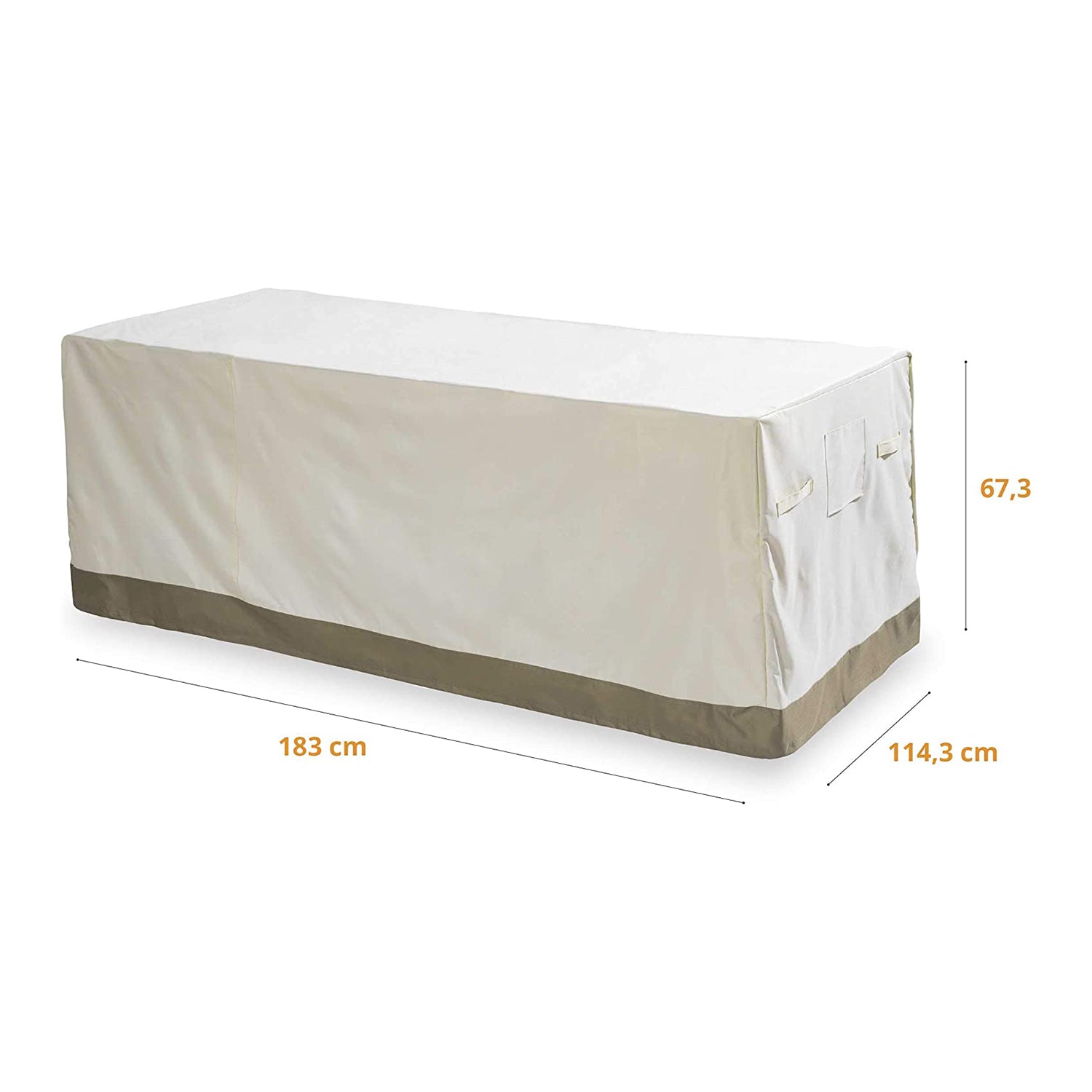 Abdeckplane für Gartentisch - 183 x 114,3 x 67,3 cm - Beige, wasserdicht, UV-geschützt, reißfest, mit Tragegriffen, schützt Gartenmöbel zuverlässig.