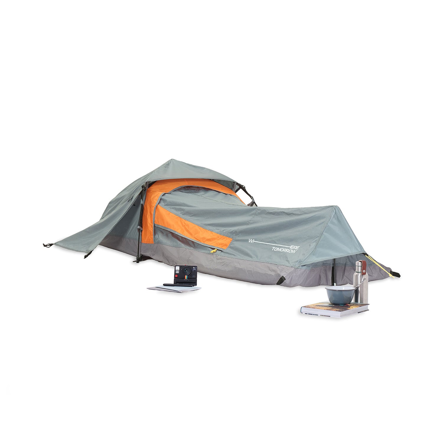 1-Personen-Zelt - Rechteck - 220x80x50 cm - Grau, ultraleicht, wind- und regengeschützt, mit schneller Aufbauzeit und Lüftungsöffnung.